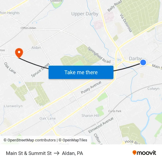 Main St & Summit St to Aldan, PA map