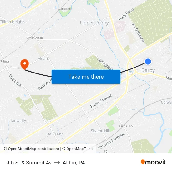 9th St & Summit Av to Aldan, PA map