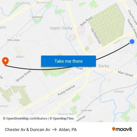 Chester Av & Duncan Av to Aldan, PA map