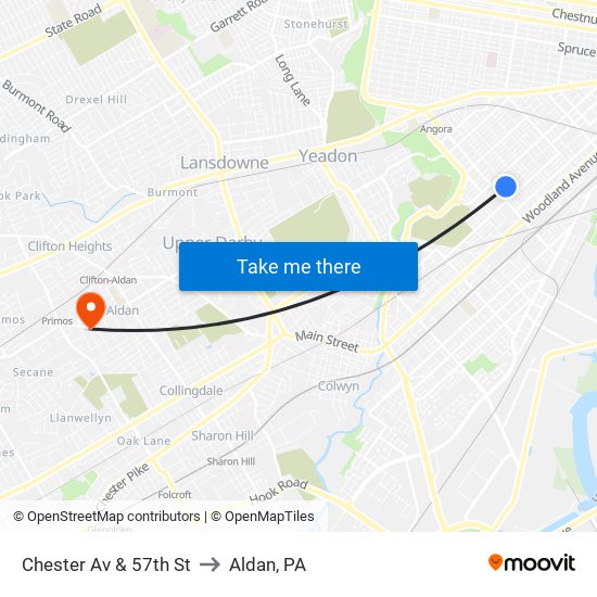 Chester Av & 57th St to Aldan, PA map
