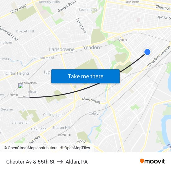 Chester Av & 55th St to Aldan, PA map