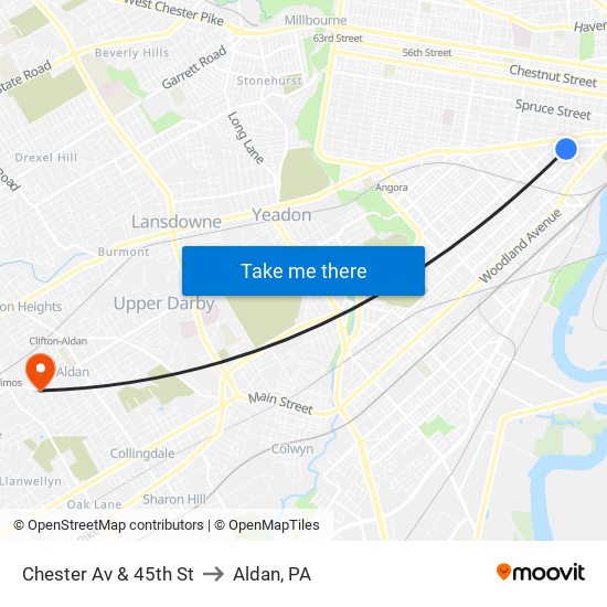 Chester Av & 45th St to Aldan, PA map
