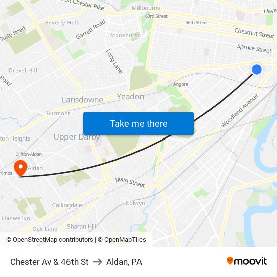 Chester Av & 46th St to Aldan, PA map