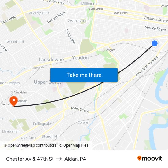 Chester Av & 47th St to Aldan, PA map