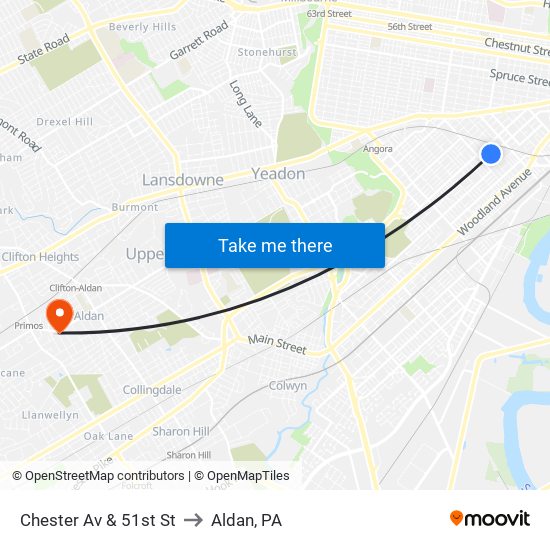 Chester Av & 51st St to Aldan, PA map