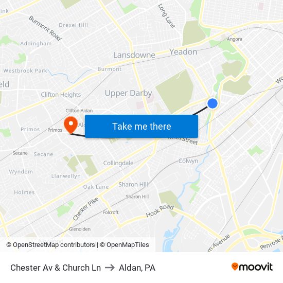 Chester Av & Church Ln to Aldan, PA map
