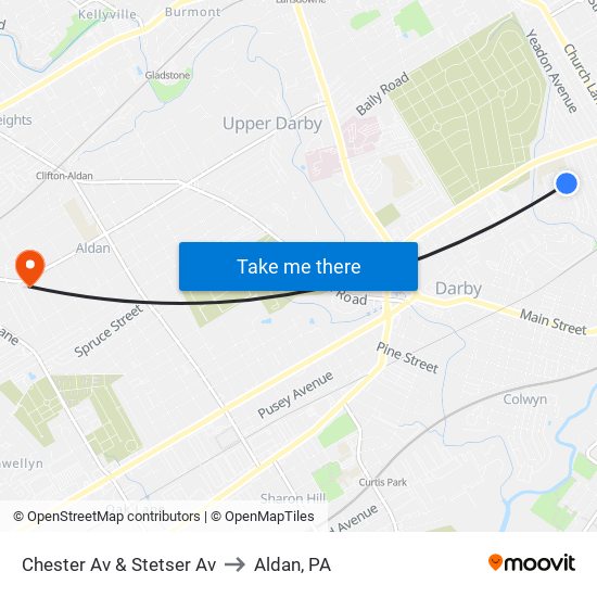 Chester Av & Stetser Av to Aldan, PA map