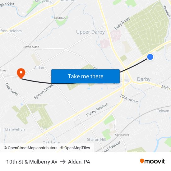 10th St & Mulberry Av to Aldan, PA map