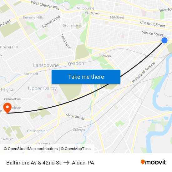 Baltimore Av & 42nd St to Aldan, PA map