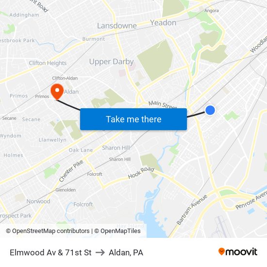 Elmwood Av & 71st St to Aldan, PA map