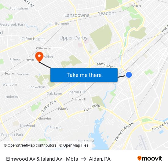 Elmwood Av & Island Av - Mbfs to Aldan, PA map