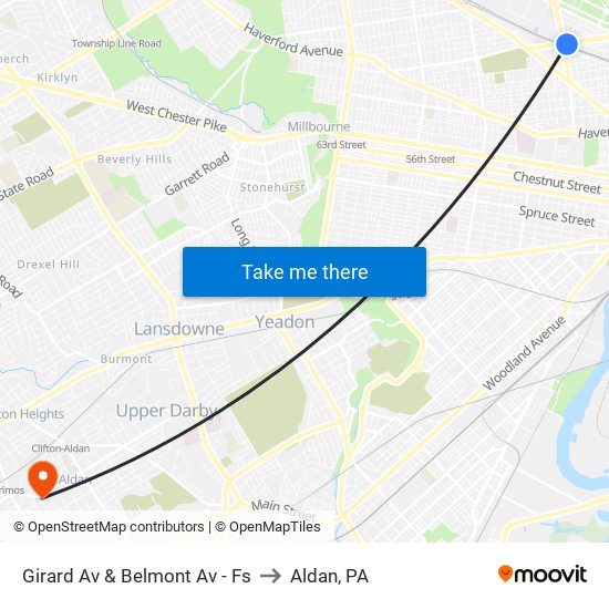 Girard Av & Belmont Av - Fs to Aldan, PA map