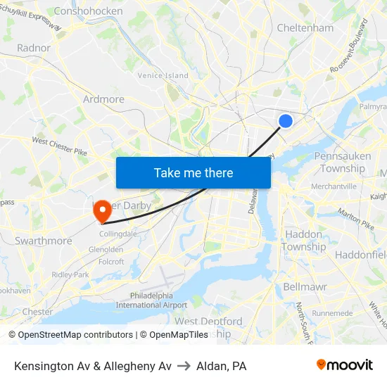 Kensington Av & Allegheny Av to Aldan, PA map