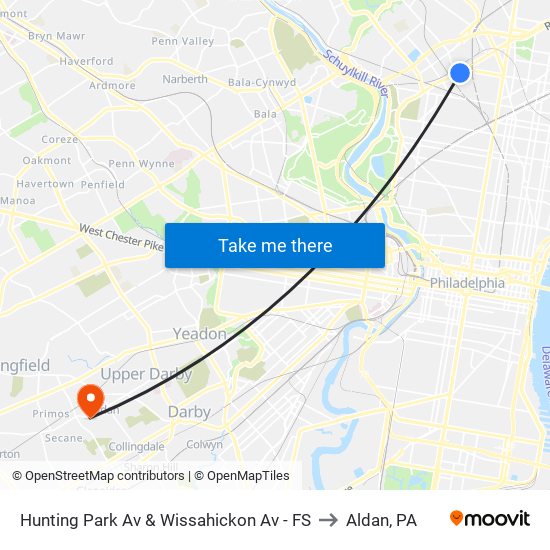 Hunting Park Av & Wissahickon Av - FS to Aldan, PA map
