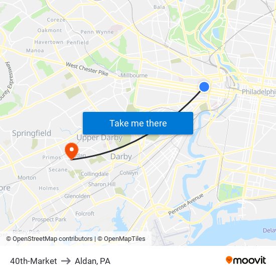 40th-Market to Aldan, PA map
