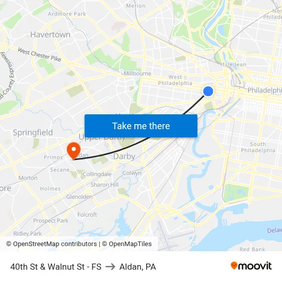40th St & Walnut St - FS to Aldan, PA map