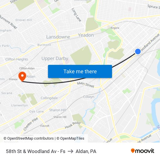 58th St & Woodland Av - Fs to Aldan, PA map