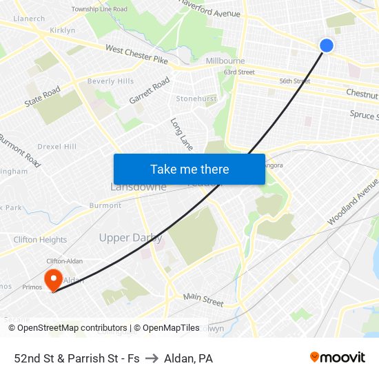 52nd St & Parrish St - Fs to Aldan, PA map