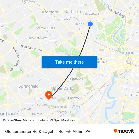 Old Lancaster Rd & Edgehill Rd to Aldan, PA map