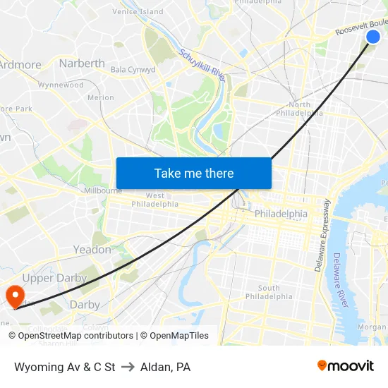 Wyoming Av & C St to Aldan, PA map