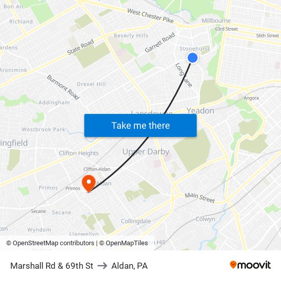 Marshall Rd & 69th St to Aldan, PA map