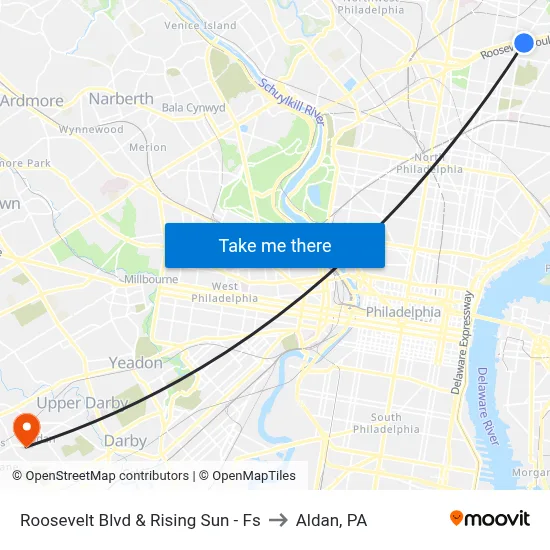 Roosevelt Blvd & Rising Sun - Fs to Aldan, PA map
