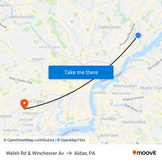 Welsh Rd & Winchester Av to Aldan, PA map