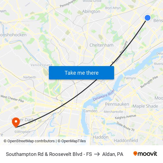 Southampton Rd & Roosevelt Blvd - FS to Aldan, PA map