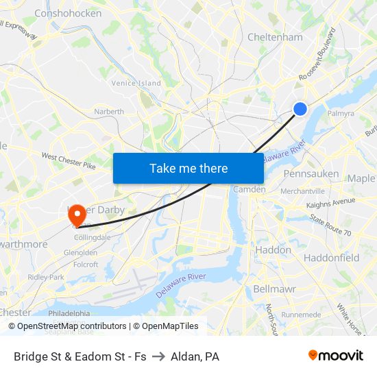 Bridge St & Eadom St - Fs to Aldan, PA map