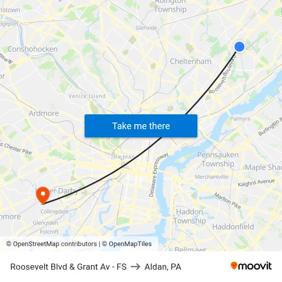 Roosevelt Blvd & Grant Av - FS to Aldan, PA map