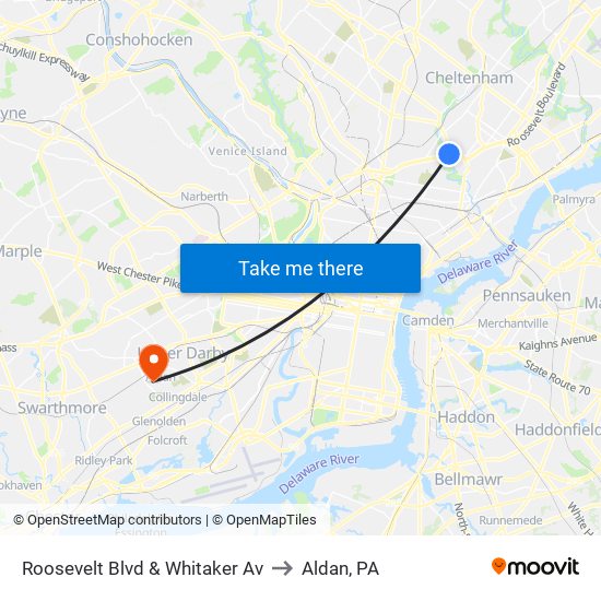 Roosevelt Blvd & Whitaker Av to Aldan, PA map