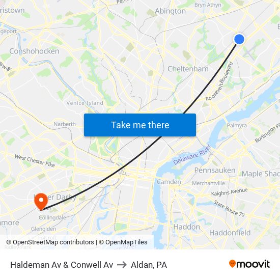 Haldeman Av & Conwell Av to Aldan, PA map