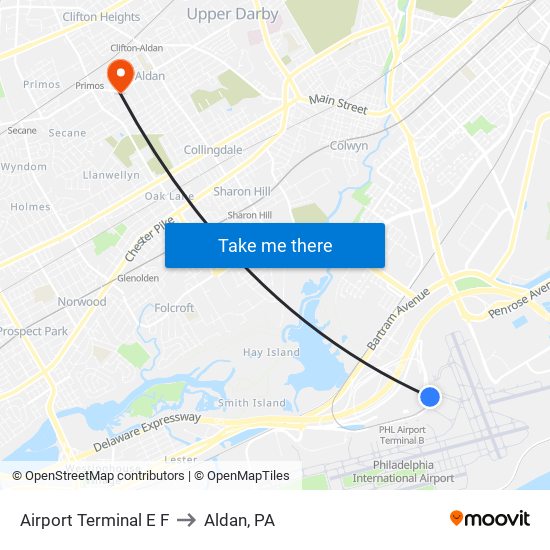 Airport Terminal E F to Aldan, PA map