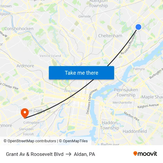 Grant Av & Roosevelt Blvd to Aldan, PA map