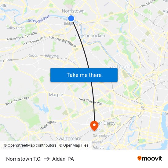 Norristown T.C. to Aldan, PA map