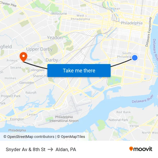 Snyder Av & 8th St to Aldan, PA map