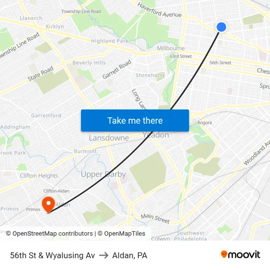 56th St & Wyalusing Av to Aldan, PA map