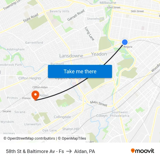 58th St & Baltimore Av - Fs to Aldan, PA map