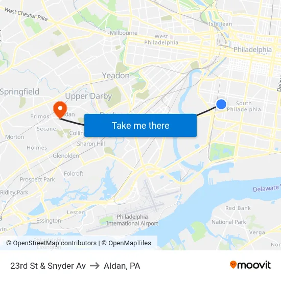 23rd St & Snyder Av to Aldan, PA map