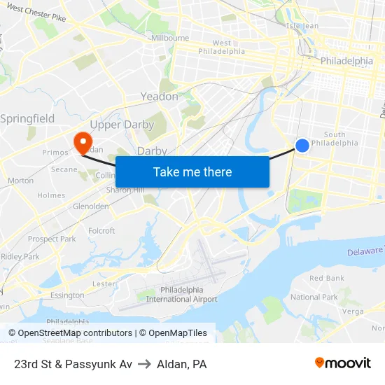 23rd St & Passyunk Av to Aldan, PA map