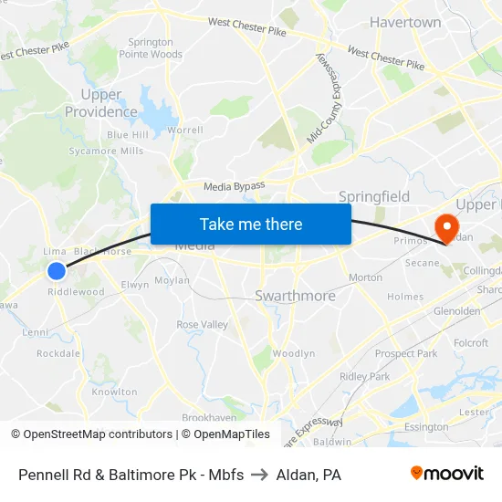 Pennell Rd & Baltimore Pk - Mbfs to Aldan, PA map