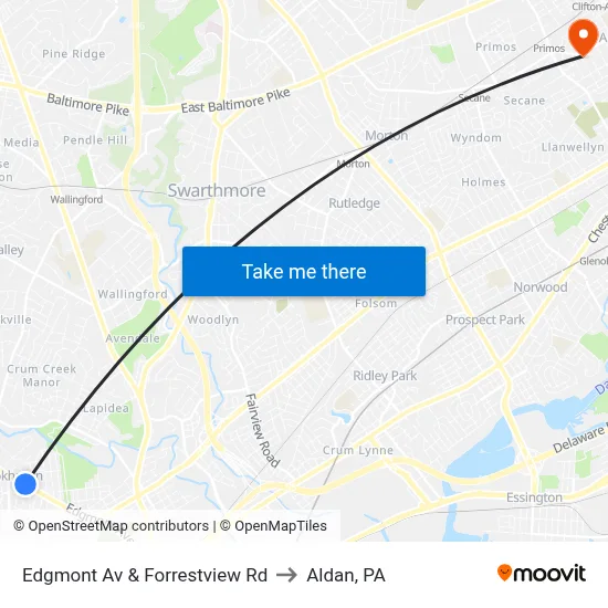 Edgmont Av & Forrestview Rd to Aldan, PA map