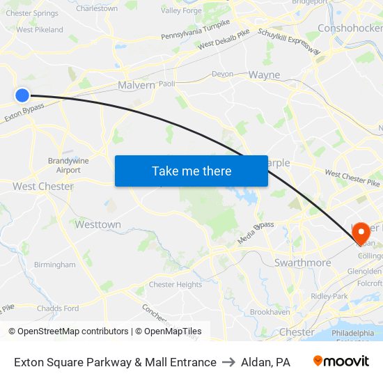 Exton Square Parkway & Mall Entrance to Aldan, PA map