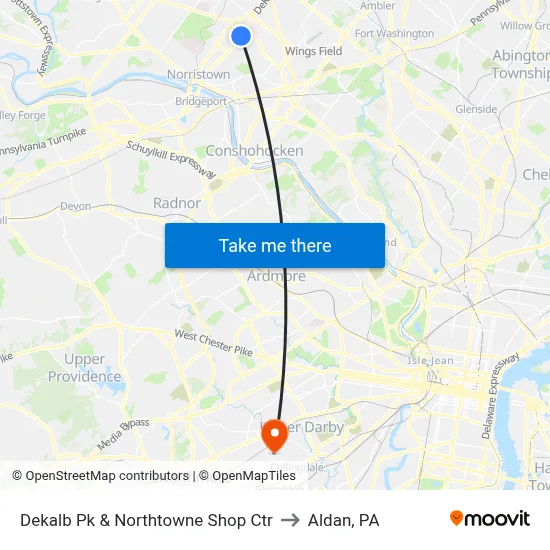 Dekalb Pk & Northtowne Shop Ctr to Aldan, PA map
