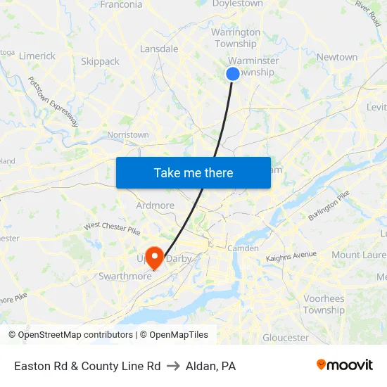 Easton Rd & County Line Rd to Aldan, PA map