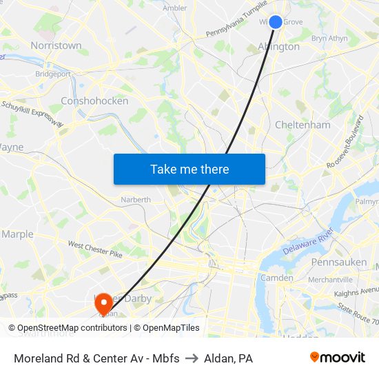 Moreland Rd & Center Av - Mbfs to Aldan, PA map