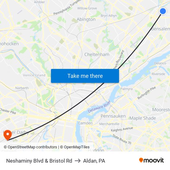 Neshaminy Blvd & Bristol Rd to Aldan, PA map