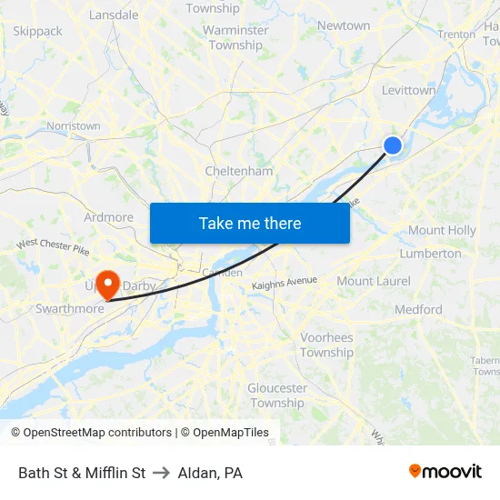 Bath St & Mifflin St to Aldan, PA map