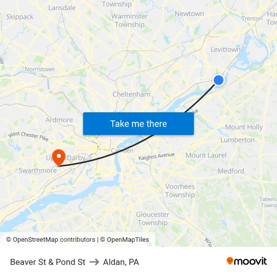 Beaver St & Pond St to Aldan, PA map