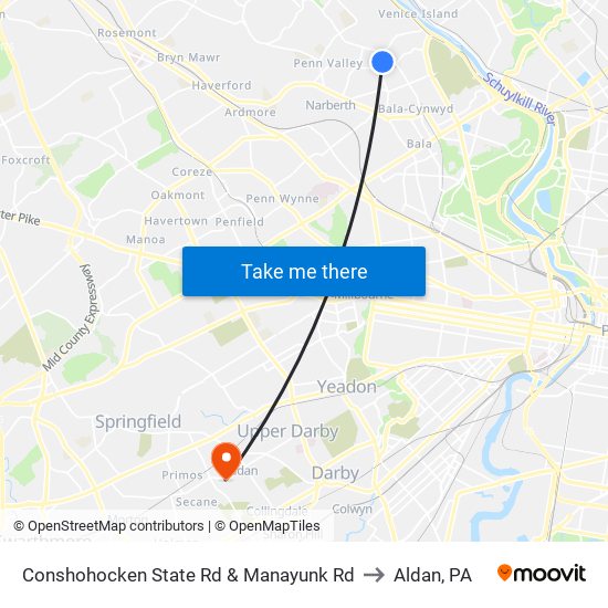 Conshohocken State Rd & Manayunk Rd to Aldan, PA map
